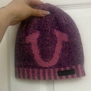 True Religion Pink and Purple Knit Beanie